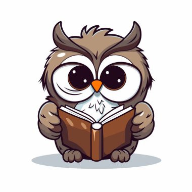 Owl reading a book on a white background. Vector illustration. clipart