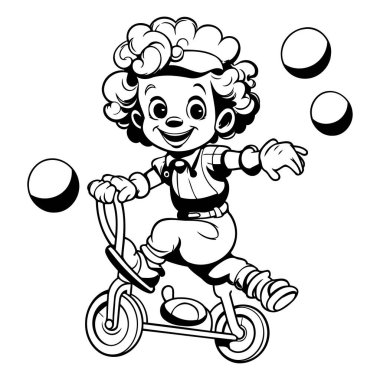 Taşaklı scooter süren bir palyaço. Vektör illüstrasyonu.