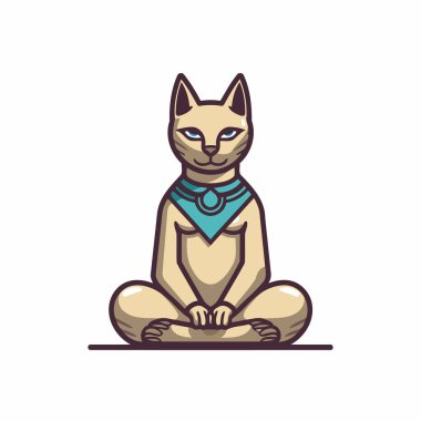 Kedi lotus pozisyonunda oturuyor ve meditasyon yapıyor. Vektör illüstrasyonu.