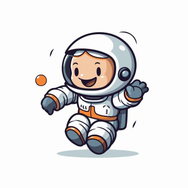 Tatlı astronot çizgi film karakteri. Beyaz arkaplanda vektör illüstrasyonu.