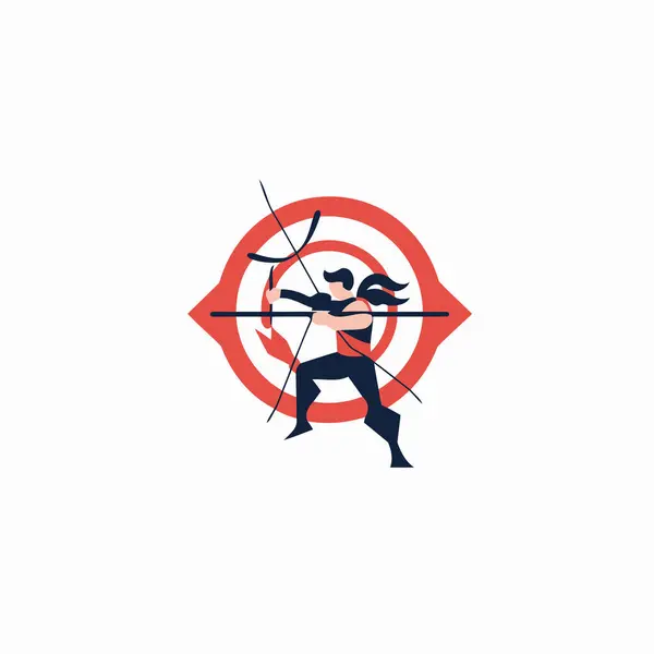 Bogenschießen Vektor Logo Design Vorlage Bogenschütze Mit Pfeil Und Bogen — Stockvektor