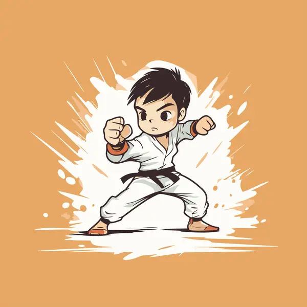 Taekwondo Vector Illustration Cartoon Karate Karate Boy — Stock Vector