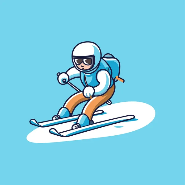 Kayakçı Adam Çizgi Film Vektör Çizimi Mavi Arkaplanda Izole Edildi — Stok Vektör