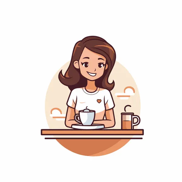 コーヒーを飲んでいる女の子 フラットスタイルのベクトルイラスト カフェの女の子 — ストックベクタ