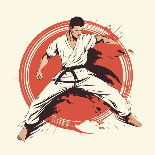 Karate Man Martial Arts Vector Illustration Retro Style — Stock Vector