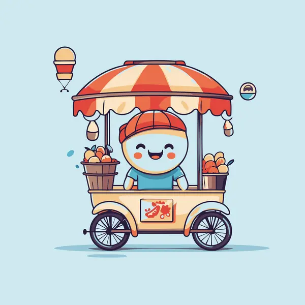 Tatlı Çizgi Film Dondurma Arabası Karakteri Dondurma Arabasının Vektör Çizimi — Stok Vektör