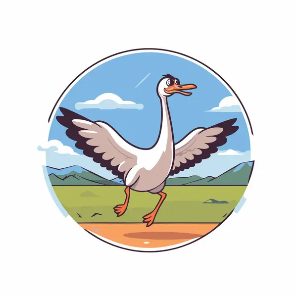 Goose Cartoon Vector Illustratie Boerderijdier Boerderijvogel Met Open Vleugels — Stockvector