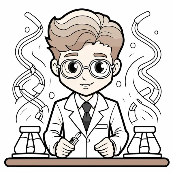 Cartoon Scientist Lab Coat Eyeglasses Vector Illustration — Stock Vector