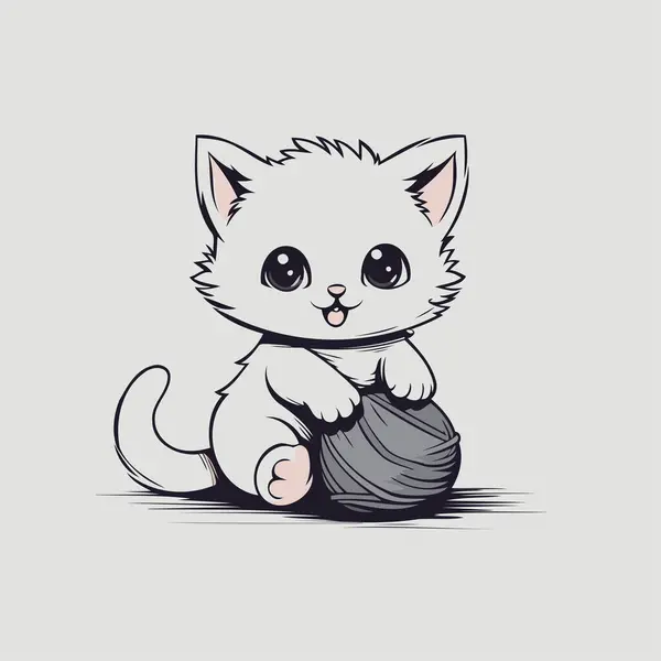 糸のボールで遊ぶかわいい子猫 ベクトルイラスト — ストックベクタ