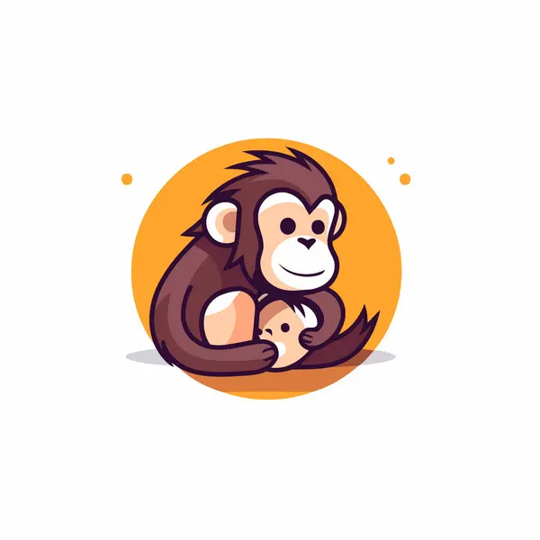 Bebeğin Yanında Şirin Bir Maymun Düz Bir Şekilde Vektör Illüstrasyonu — Stok Vektör