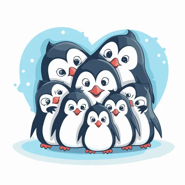 Οικογένεια Πιγκουίνων Σχήμα Καρδιάς Χαριτωμένο Εικονογράφηση Φορέα Κινουμένων Σχεδίων — Διανυσματικό Αρχείο