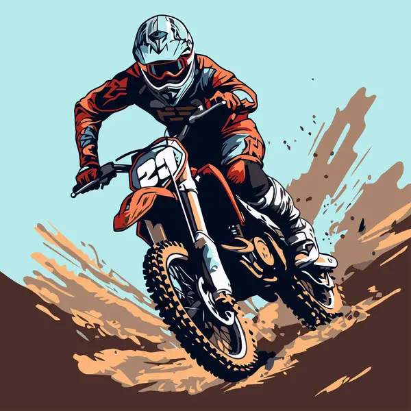 Pilota Motocross Gara Illustrazione Vettoriale Stile Retro — Vettoriale Stock