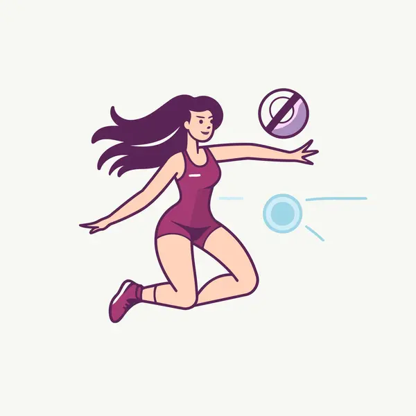 Volleyball Player Woman Vector Illustration Cartoon Girl Playing Volleyball — Stock Vector