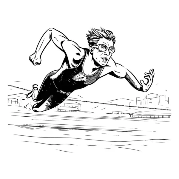 Sportler Springt Ins Wasser Vektorillustration — Stockvektor