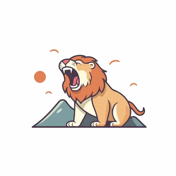 岩の上のライオン フラットスタイルのベクトルイラスト — ストックベクタ