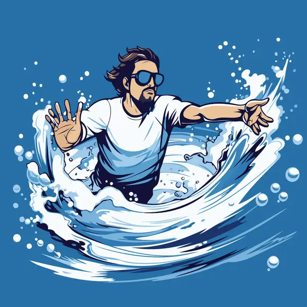 Surfista Água Ilustração Vetorial Surfista — Vetor de Stock