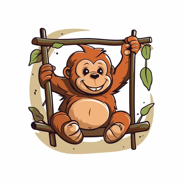 Salıncakta Oturan Şirin Bebek Maymun Vektör Illüstrasyonu — Stok Vektör