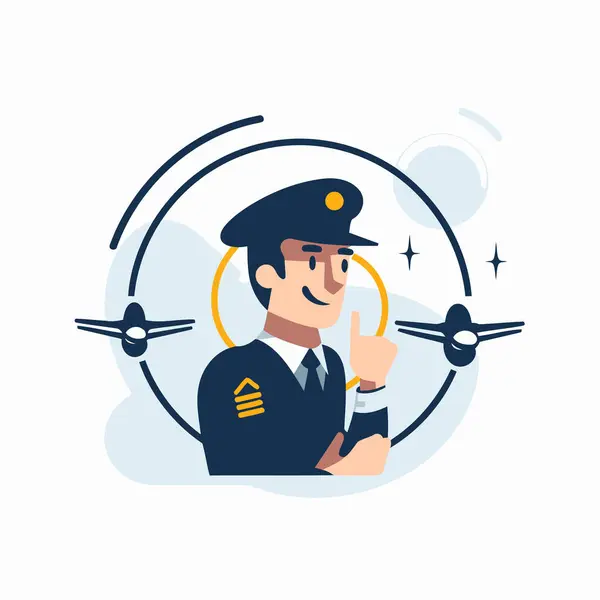 Policia Com Avião Ilustração Vetorial Estilo Plano — Vetor de Stock