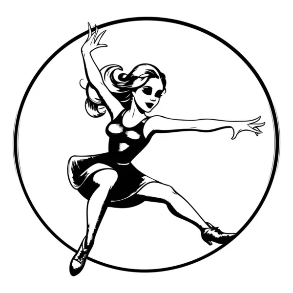 Schöne Mädchen Tanzen Schwarz Weiße Vektorillustration Einer Tanzenden Frau — Stockvektor