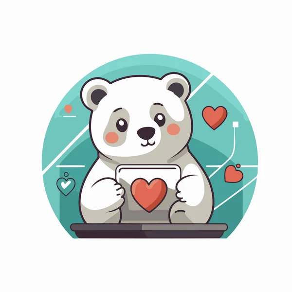 Πολική Αρκούδα Εικόνα Καρδιάς Ωραίος Χαρακτήρας Καρτούν Επίπεδη Διανυσματική Απεικόνιση — Διανυσματικό Αρχείο