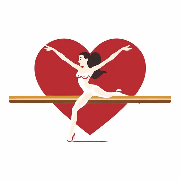 Ballerina Red Heart White Background Vector Illustration — Stock Vector