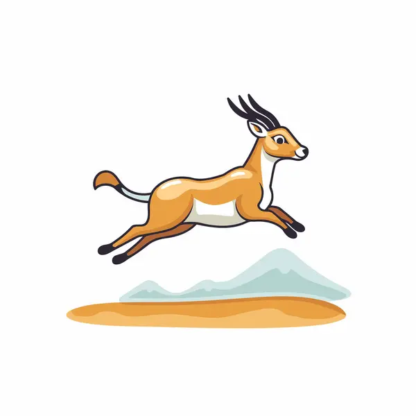 Wilde Gazelle Springen Bergen Cartoon Vector Illustratie — Stockvector
