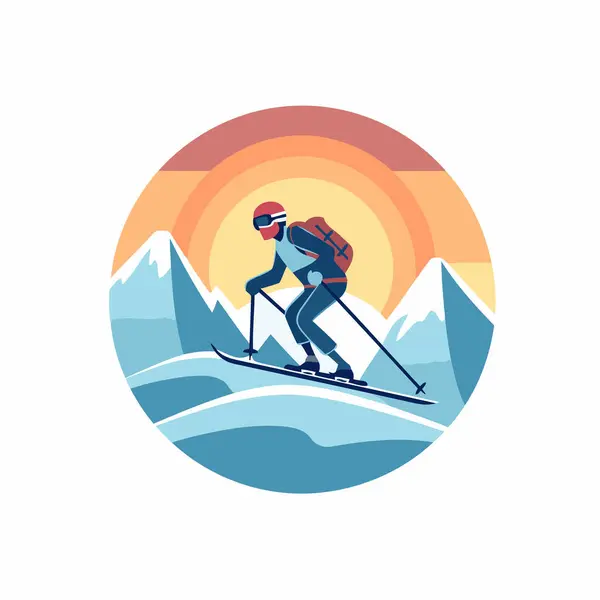 Skiër Bergen Extreme Sport Vector Illustratie Platte Stijl — Stockvector