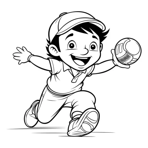 Baseball Player Black White Cartoon Illustration Inglês Arte Vetorial — Vetor de Stock