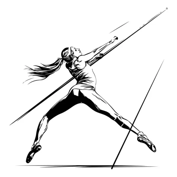 Sketch Woman Javelin Thrower Vector Illustration — Stock Vector