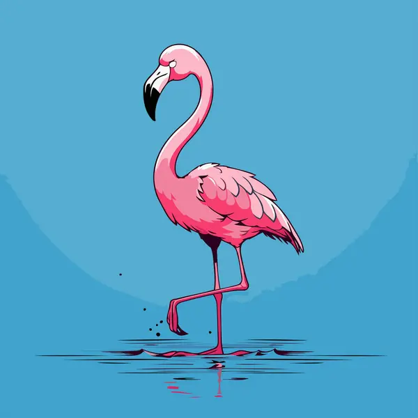 Pembe Flamingo Mavi Arkaplanda Bir Flamingonun Vektör Illüstrasyonu — Stok Vektör