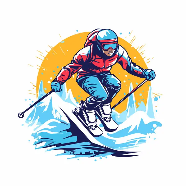 Кататься Лыжах Лыжник Сноубордист Векторная Иллюстрация — стоковый вектор