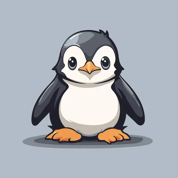 Χαριτωμένος Πιγκουίνος Γκρι Φόντο Εικονογράφηση Διάνυσμα Του Πιγκουίνου — Διανυσματικό Αρχείο