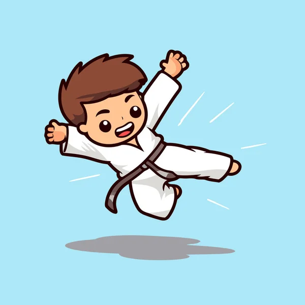 Taekwondo Karate Boy Cartoon Character Vector Illustration — Stock Vector