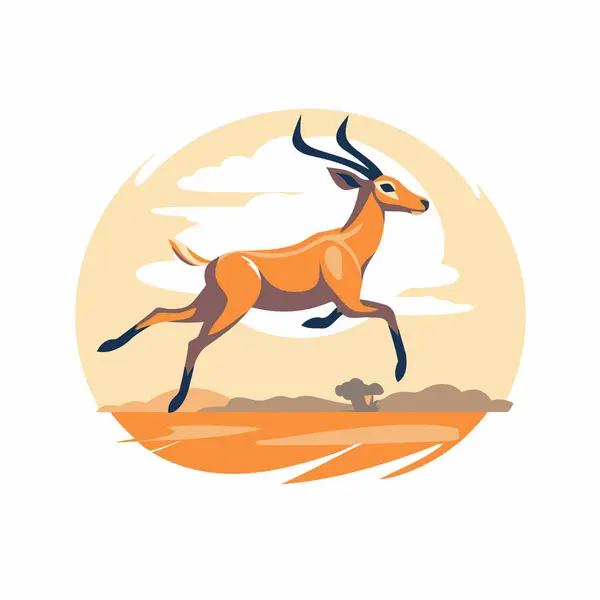 Africká Antilopa Savaně Vektorová Ilustrace Plochém Stylu — Stockový vektor