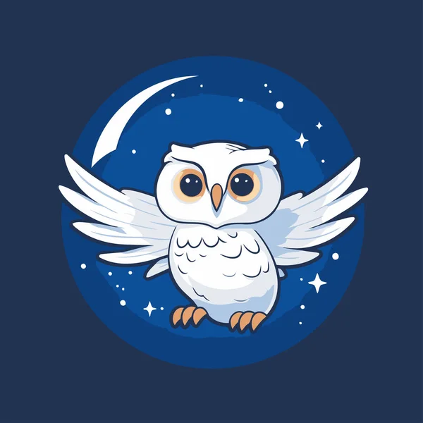 Κουκουβάγια Φτερά Και Φεγγάρι Μπλε Φόντο Εικονογράφηση Διανύσματος — Διανυσματικό Αρχείο