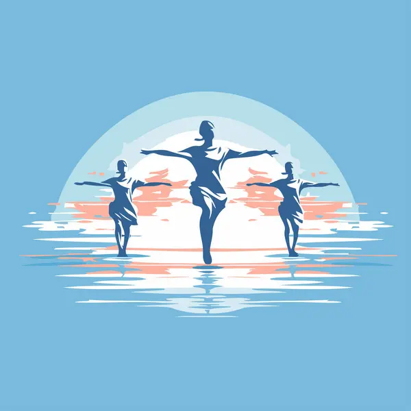Dancing Man Woman Sea Sunset Vector Illustration — Stock Vector