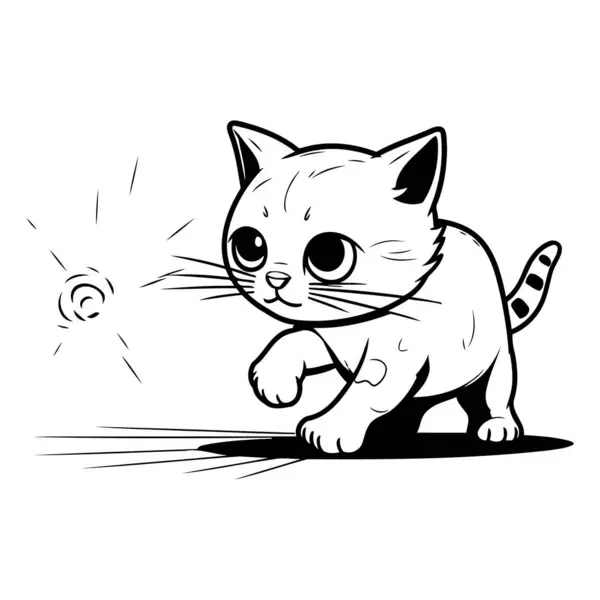 Vector Illustration Cute Cat Playing Ball White Background — Stock Vector