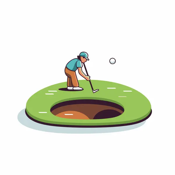 Golf Player Hole Icon Sport Hobby Competition Game Theme Colorful — Stock Vector