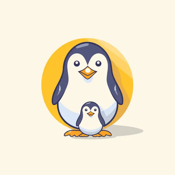 Pinguin Und Küken Vektorillustration Flachen Design Stil — Stockvektor