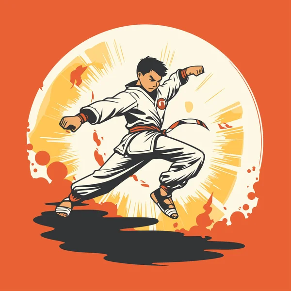 Martial Arts Karate Fighter Vector Illustration Retro Style — Stock Vector