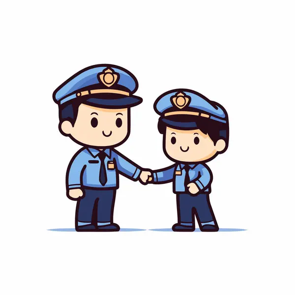 Politieagent Politieagent Schudden Elkaar Hand Cartoon Vector Illustratie — Stockvector