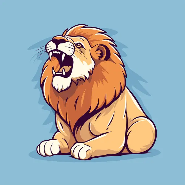 Lion Cartoon Vektor Illustration Vereinzelt Auf Blauem Hintergrund Seitenansicht — Stockvektor