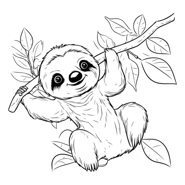 Ağaç dalında sarkan tembel hayvan. El çizimi vektör illüstrasyonu.