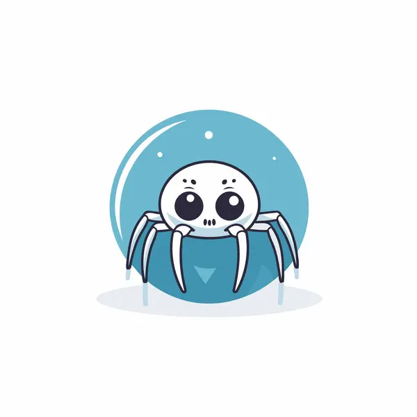 Cute Cartoon Spider Blue Circle Vector Illustration White Background — Stock Vector