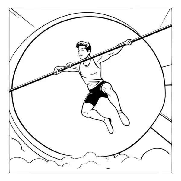 Vector Illustration Male Pole Vaulter Jumping Viewed Side Set Circle — Stock Vector