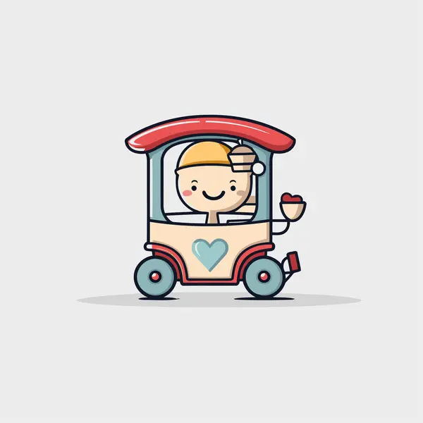 おもちゃの車に乗っているかわいい少年 ベクターマンガイラスト — ストックベクタ