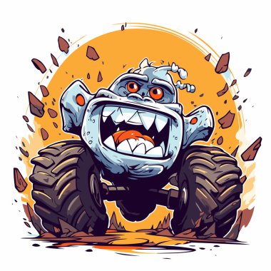 Grunge arka planında canavarın vektör çizimi. Çizgi film biçimi.