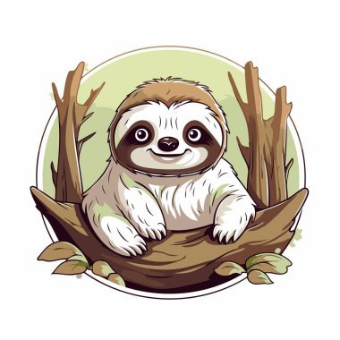 Dalda oturan sevimli çizgi film tembelliği. Vektör illüstrasyonu.