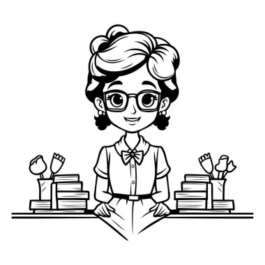 Öğretmen - Bir Öğretmenin Siyah ve Beyaz Çizgi Filmleri- Vektör