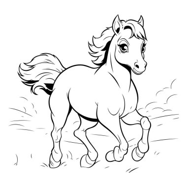 Beyaz arka planda koşan bir atın vektör görüntüsü. Vektör illüstrasyonu